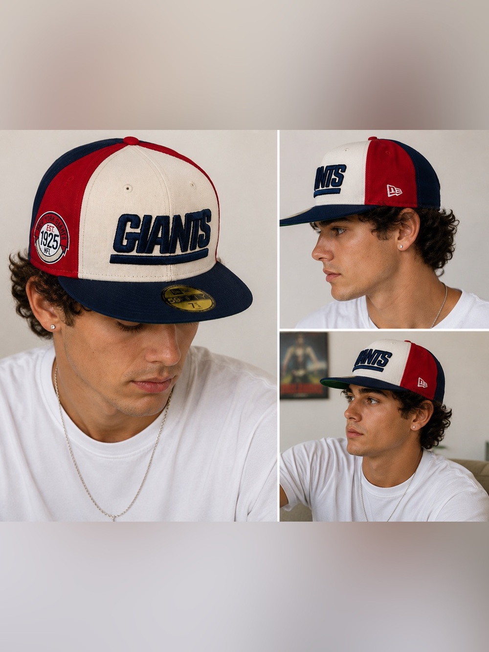 New Era 59FIFTY New York Giants Fitted Hat 7 5/8 NFL On Field Red Blue Cream Cap